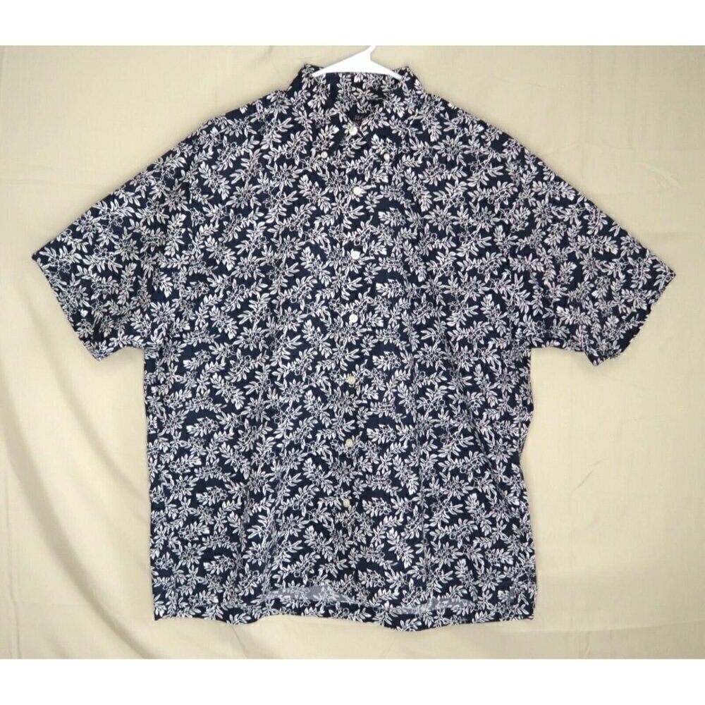 Brooks Brothers Shirt Button Up Floral Cotton Blue White Hawaiian Men's Large